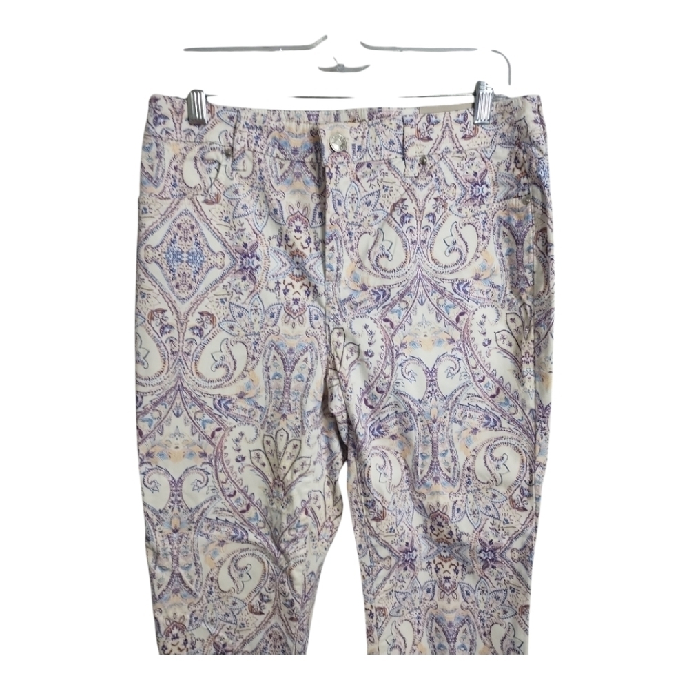 Chicos Girlfriend Sateen Paisley Slim Leg Crop Casual Office Preppy Party Pant 6 - Picture 5 of 10